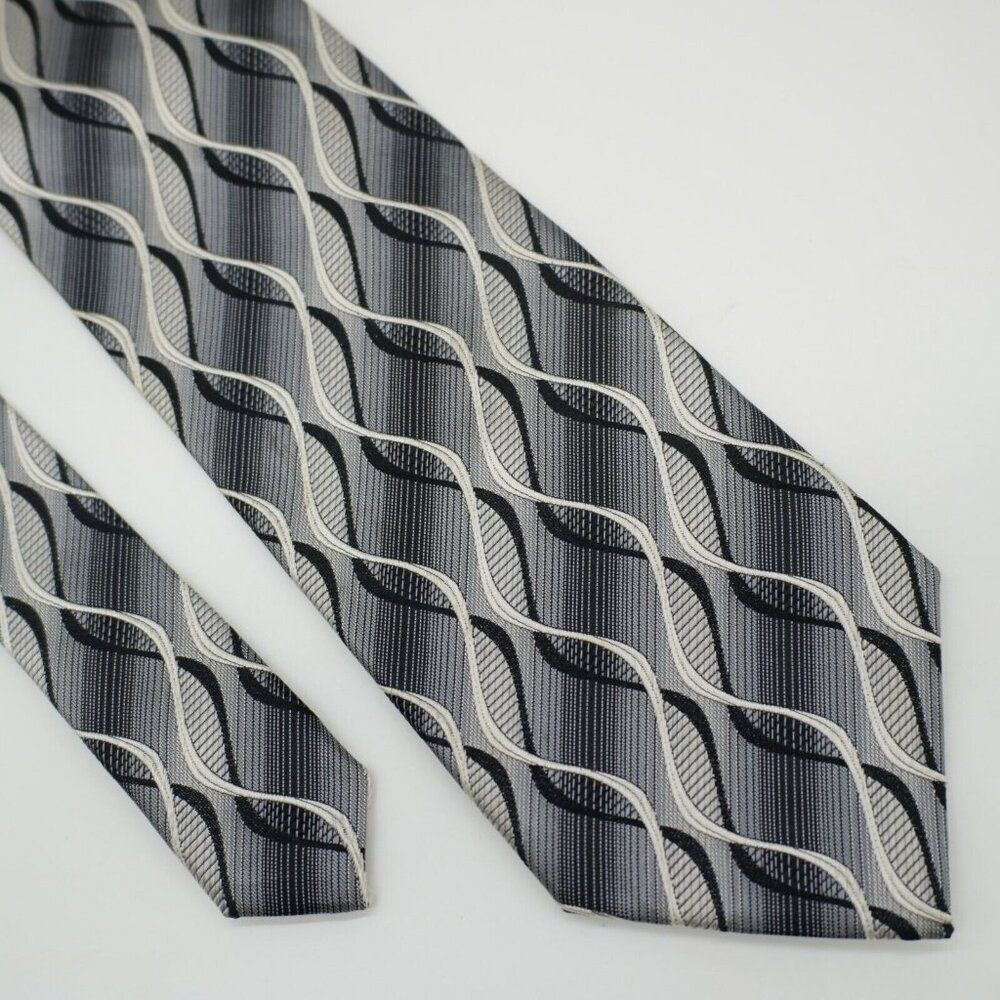 Joseph & Feiss International Silver Black Abstract Woven‎ Wide Silk Tie